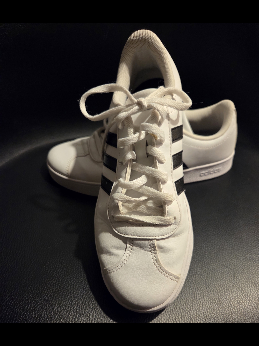 Adidas White Sneakers with Black Stripes